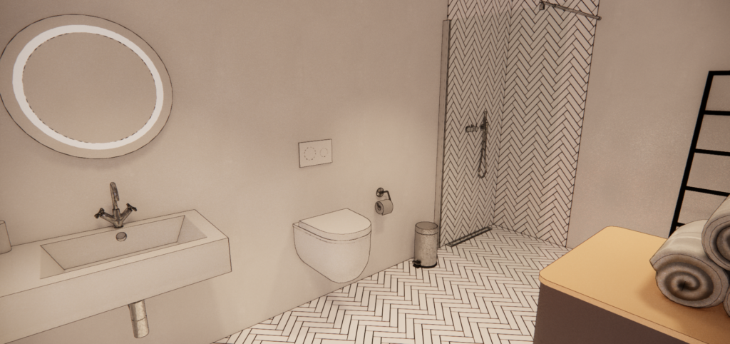 Renovering badeværelse - 3d visualisering - DT Byg - Din Totalentreprenør